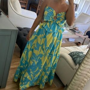 green & blue floral patterned maxi dress